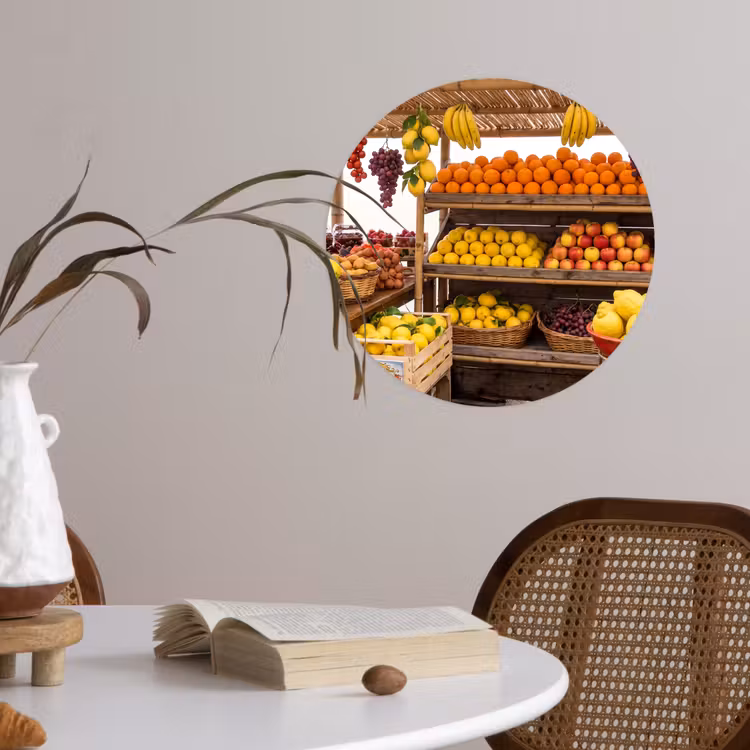 Runde Tapete - Marktstand – Obst – Frisch - Marktkraam - Fruit - Vers Wandcirkel behangsticker klein