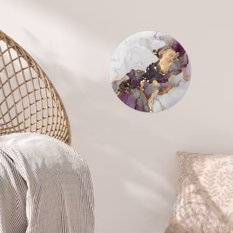 Marmer - Abstract - Goud - Paars Wandcirkel behangsticker klein -sfeer4
