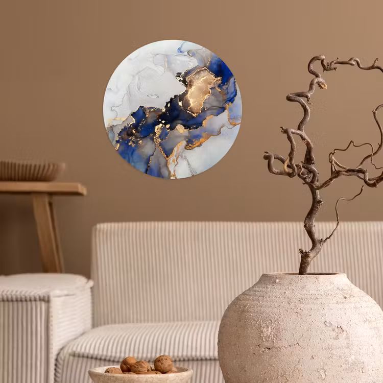 Marmer - Blauw - Goud Wandcirkel behangsticker klein -sfeer1