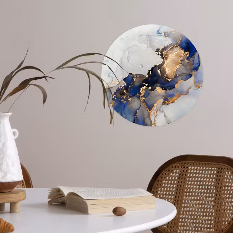 Marmer - Blauw - Goud Wandcirkel behangsticker klein -sfeer3