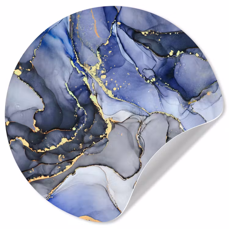 Marmer - Goud - Abstract - Blauw Wandcirkel behangsticker klein -3d