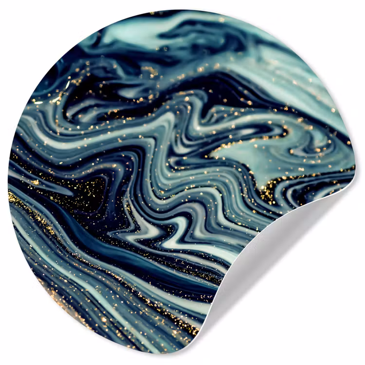Marmer - Goud - Blauw - Glitter - Marmerlook - Abstract Wandcirkel behangsticker klein -3d