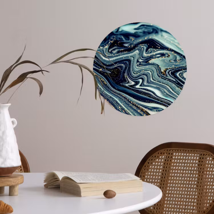 Marmer - Goud - Blauw - Glitter - Marmerlook - Abstract Wandcirkel behangsticker klein -sfeer3