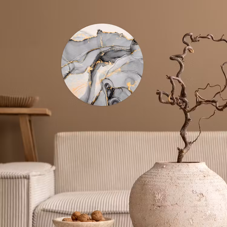 Marmer - Goud - Grijs Wandcirkel behangsticker klein -sfeer1