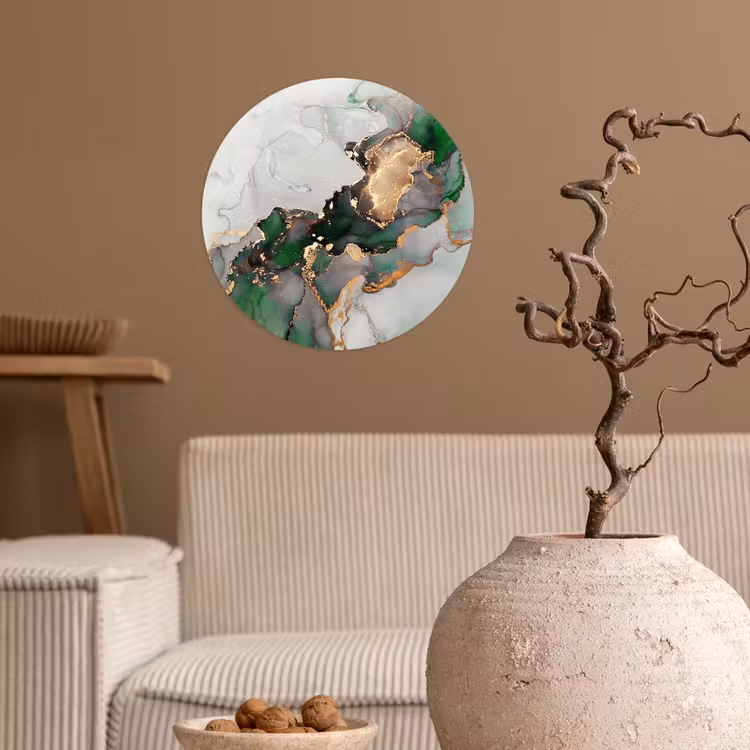 Marmer - Goud - Groen - Luxe Wandcirkel behangsticker klein -sfeer1