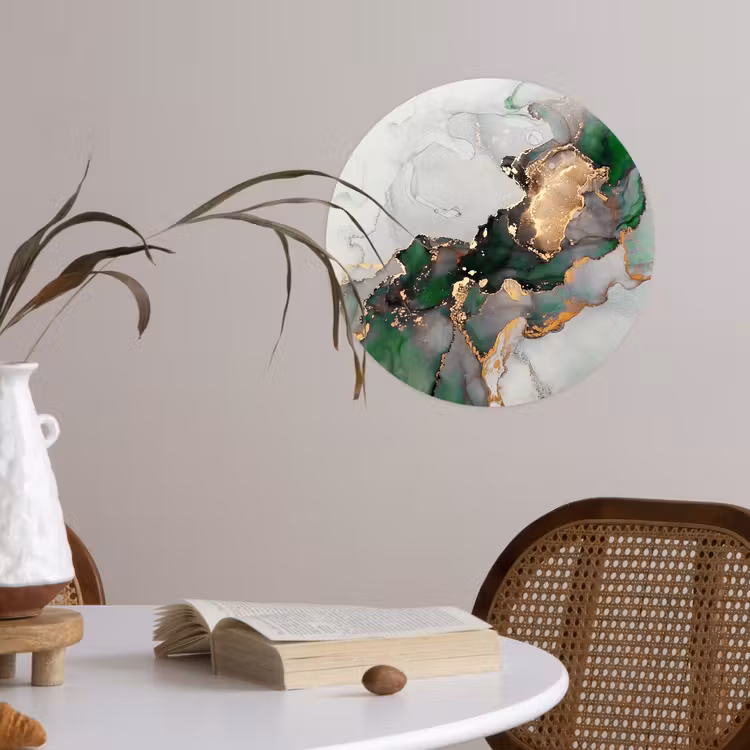 Marmer - Goud - Groen - Luxe Wandcirkel behangsticker klein -sfeer3