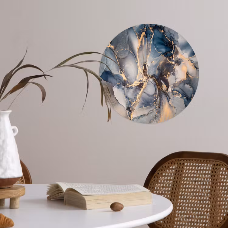 Marmer - Grijs - Blauw - Luxe - Goud Wandcirkel behangsticker klein -sfeer3