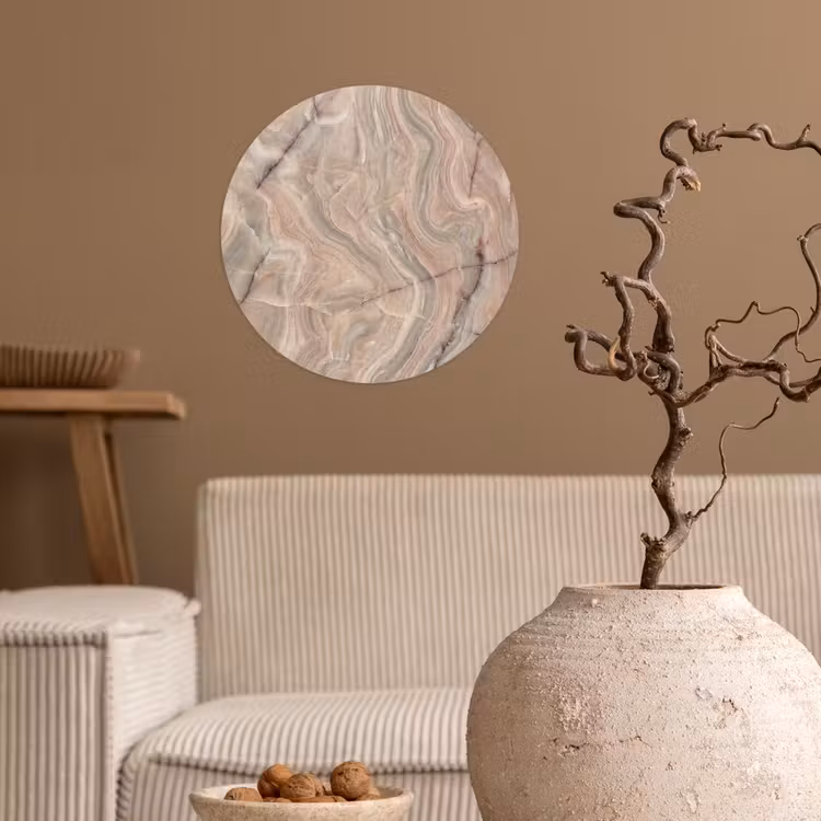 Marmer - Patroon - Abstract - Beige - Groen Wandcirkel behangsticker klein -sfeer1