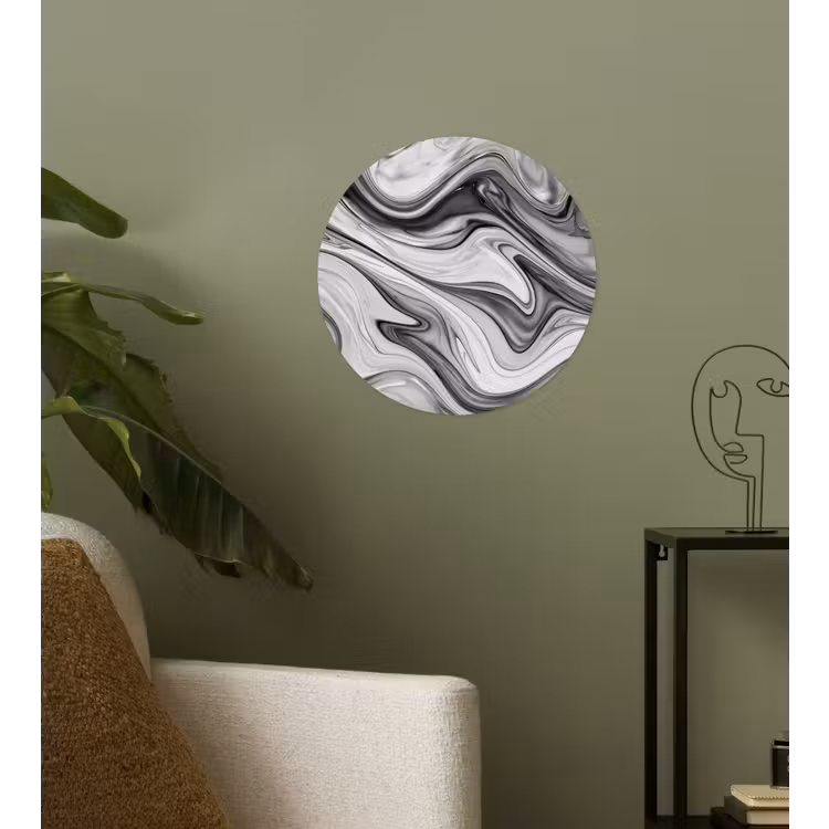 Marmer - Patronen - Grijs - Marmerlook - Zwart Wandcirkel behangsticker klein -sfeer2