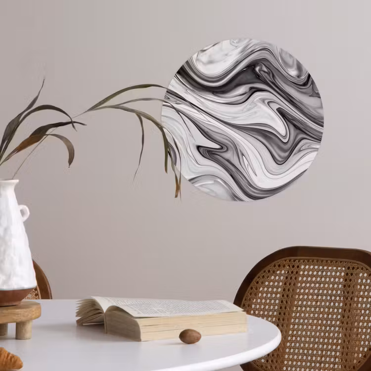 Marmer - Patronen - Grijs - Marmerlook - Zwart Wandcirkel behangsticker klein -sfeer3
