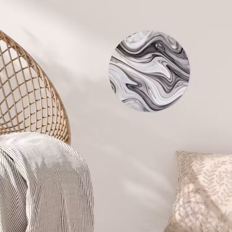Marmer - Patronen - Grijs - Marmerlook - Zwart Wandcirkel behangsticker klein -sfeer4