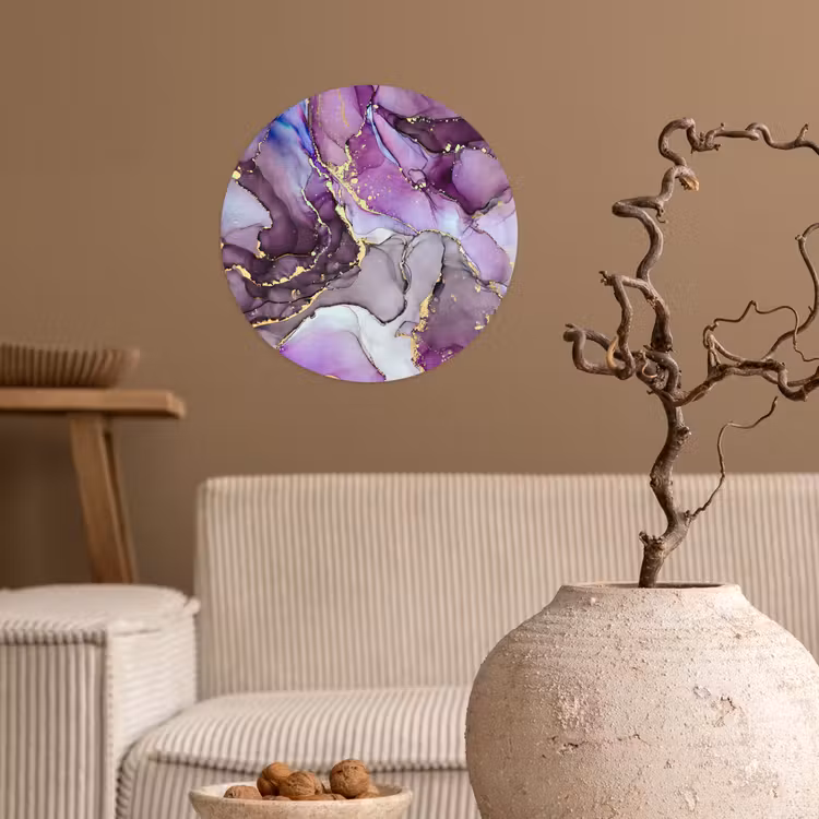Marmer - Roze - Paars - Gold Wandcirkel behangsticker klein -sfeer1
