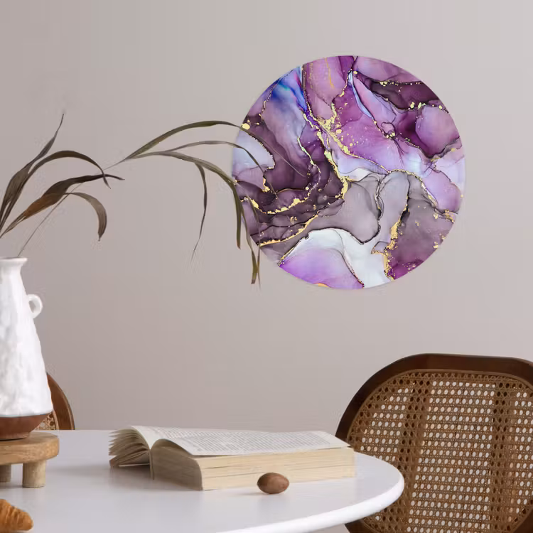 Marmer - Roze - Paars - Gold Wandcirkel behangsticker klein -sfeer3