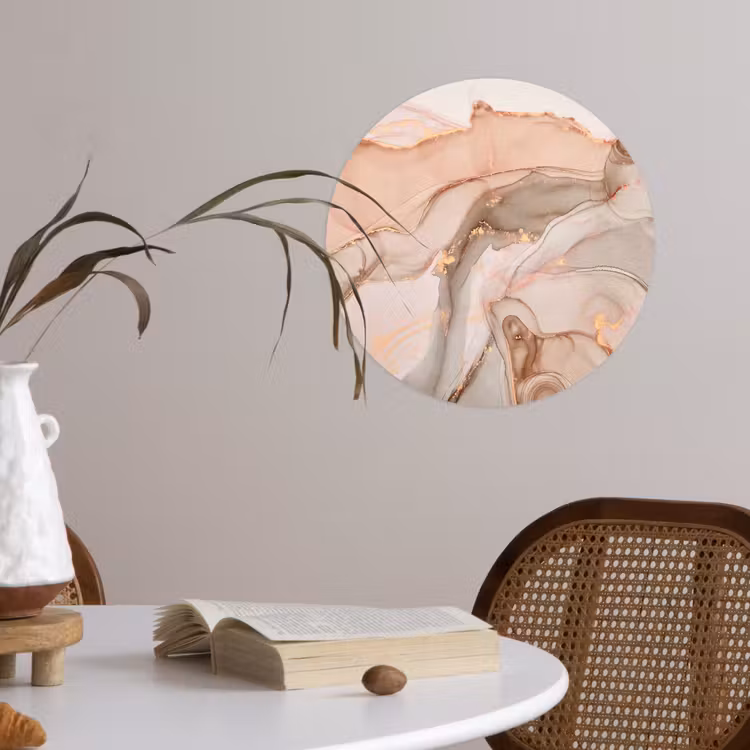 Marmer - Roze - Rosé Wandcirkel behangsticker klein -sfeer3