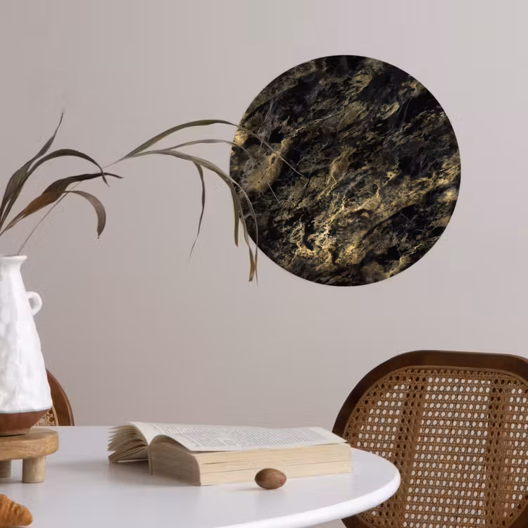 Marmer - Zwart - Goud Wandcirkel behangsticker klein 186 -sfeer3