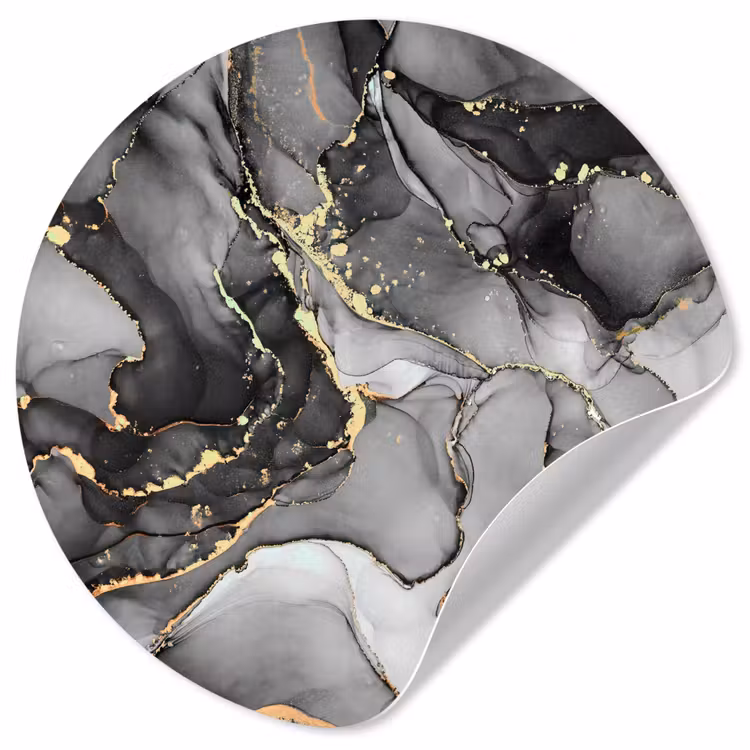 Marmer - Zwart - Goud - Grijs Wandcirkel behangsticker klein -3d