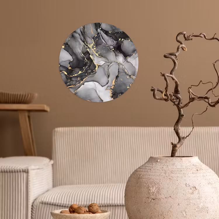 Marmer - Zwart - Goud - Grijs Wandcirkel behangsticker klein -sfeer1