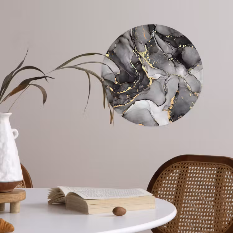 Marmer - Zwart - Goud - Grijs Wandcirkel behangsticker klein -sfeer3
