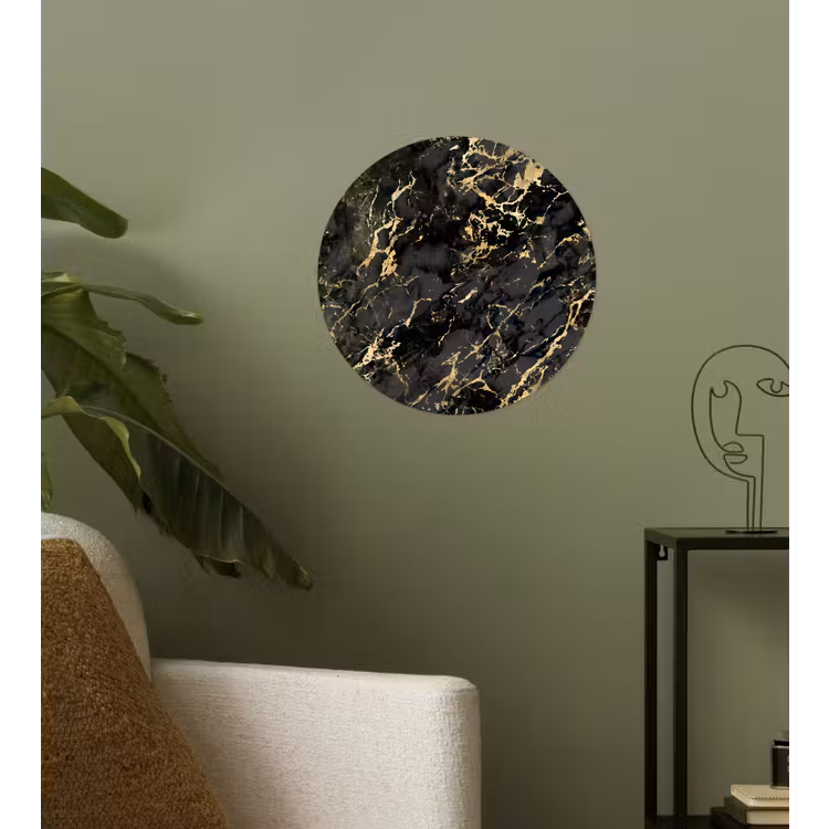Marmer - Zwart - Goudstructuur Wandcirkel behangsticker klein 186 -sfeer2