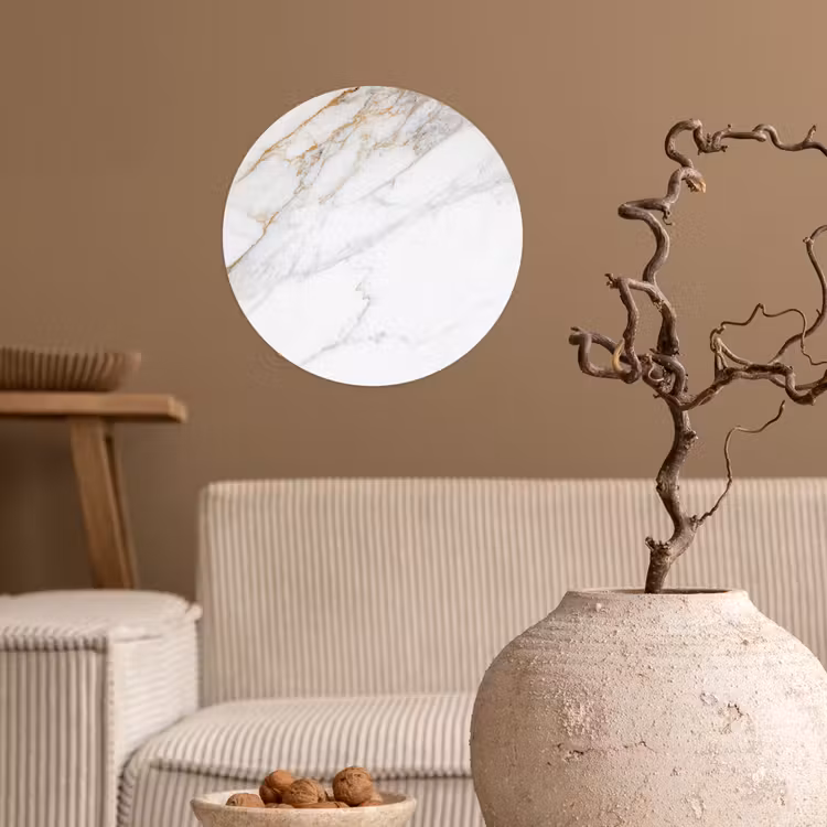 Marmer - Steen - Wit - Goud - Marmerlook - Steen - Luxe Wandcirkel behangsticker klein -sfeer1