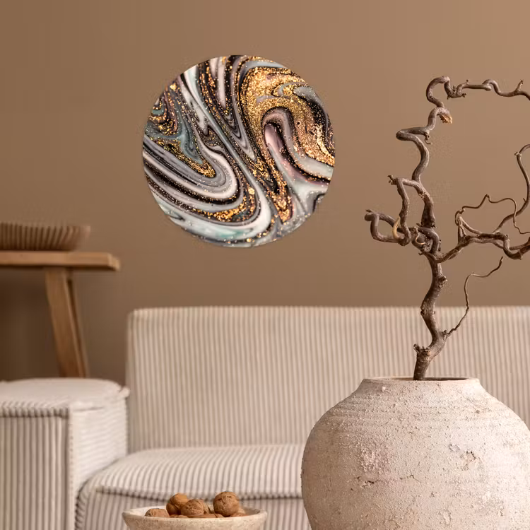 Marmerlook - Goud - Glitter - Luxe - Marmer - Wit Wandcirkel behangsticker klein -sfeer1