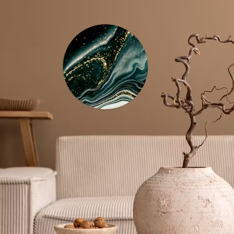 Marmerlook - Goud - Groen - Glitter - Design - Marmer Wandcirkel behangsticker klein -sfeer1