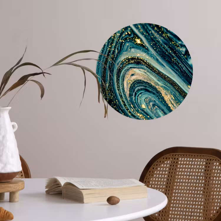 Marmerlook - Luxe - Goud - Turquoise - Glitter Wandcirkel behangsticker klein -sfeer3