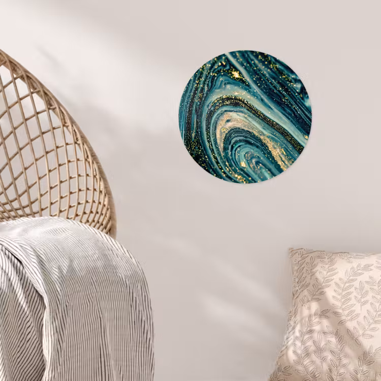 Marmerlook - Luxe - Goud - Turquoise - Glitter Wandcirkel behangsticker klein -sfeer4