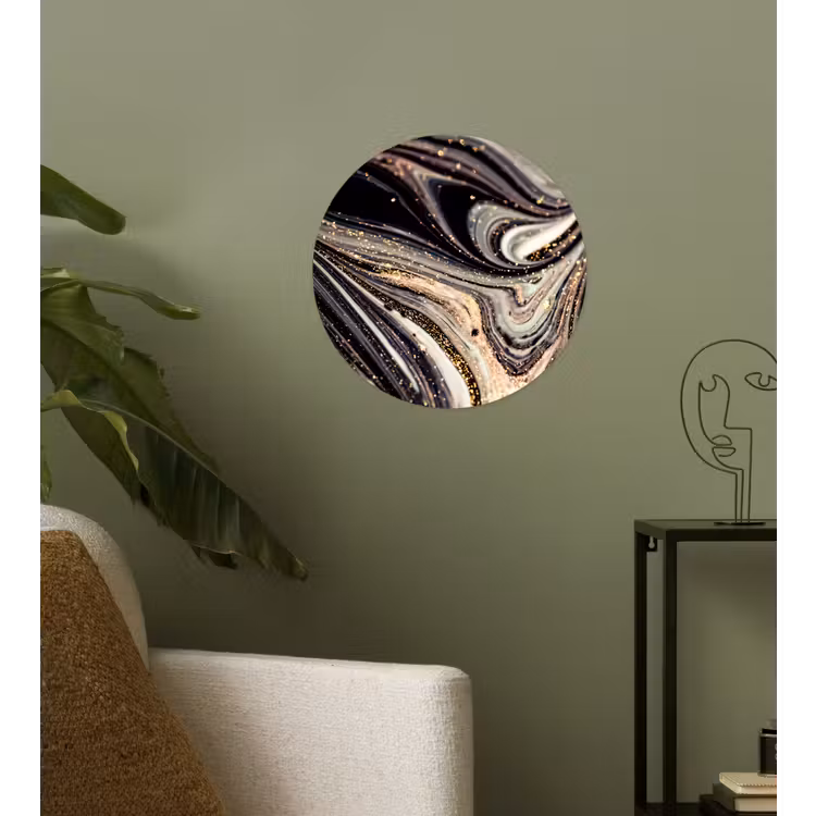 Marmerlook - Zwart - Goud - Wit - Glitter - Marmer Wandcirkel behangsticker klein -sfeer2