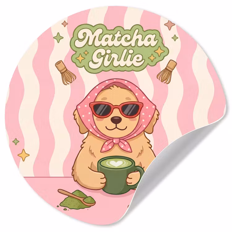 Matcha - Hond - Roze - Groen Wandcirkel behangsticker klein -3d