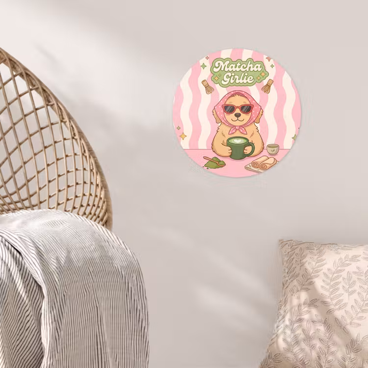 Matcha - Hond - Roze - Groen Wandcirkel behangsticker klein -sfeer4