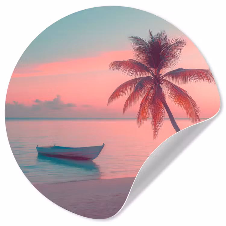 Zee - Boot - Zonsondergang Wandcirkel behangsticker klein -3d