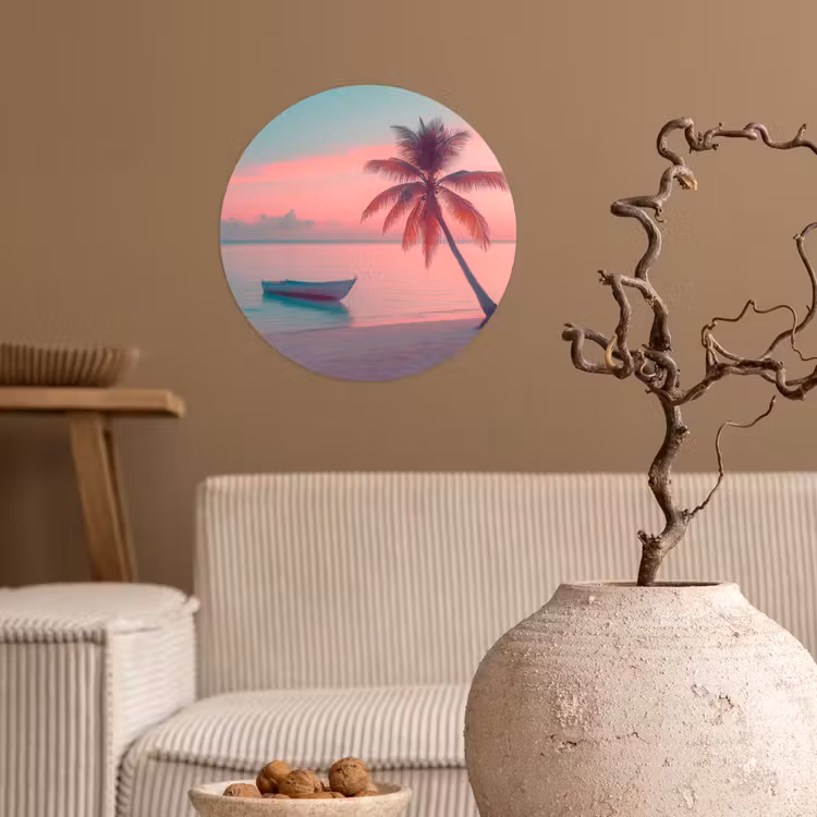 Zee - Boot - Zonsondergang Wandcirkel behangsticker klein -sfeer1