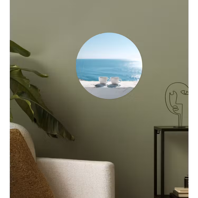 Zee - Koffiekopjes - Zomers Wandcirkel behangsticker klein -sfeer2