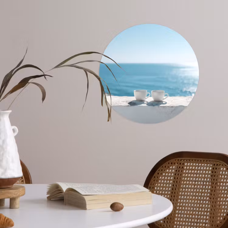 Zee - Koffiekopjes - Zomers Wandcirkel behangsticker klein -sfeer3