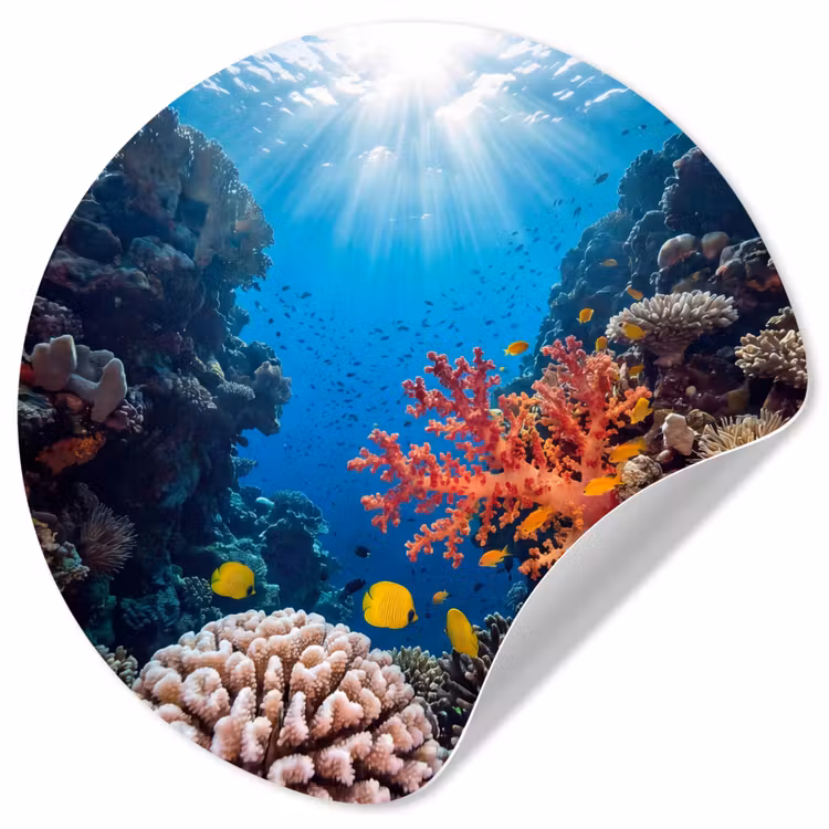 Zee - Koraalrif - Natuur - Levendig - Blauw Wandcirkel behangsticker klein -3d
