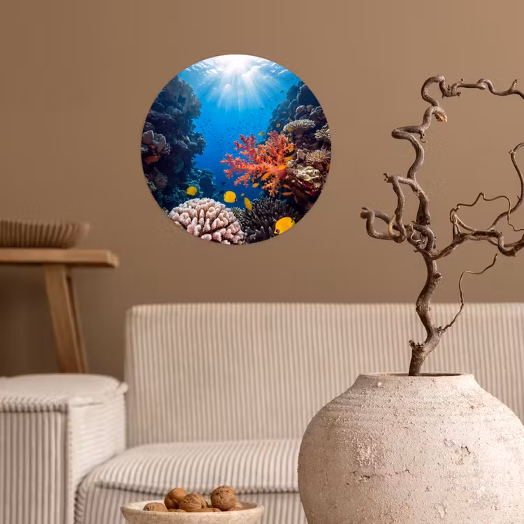 Zee - Koraalrif - Natuur - Levendig - Blauw Wandcirkel behangsticker klein -sfeer1