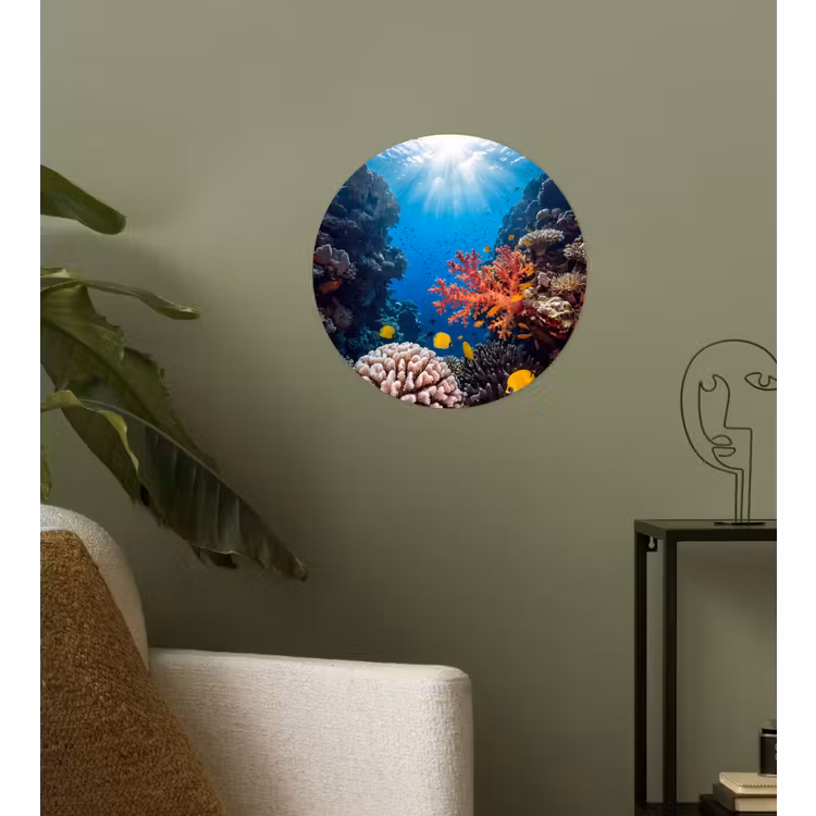Zee - Koraalrif - Natuur - Levendig - Blauw Wandcirkel behangsticker klein -sfeer2