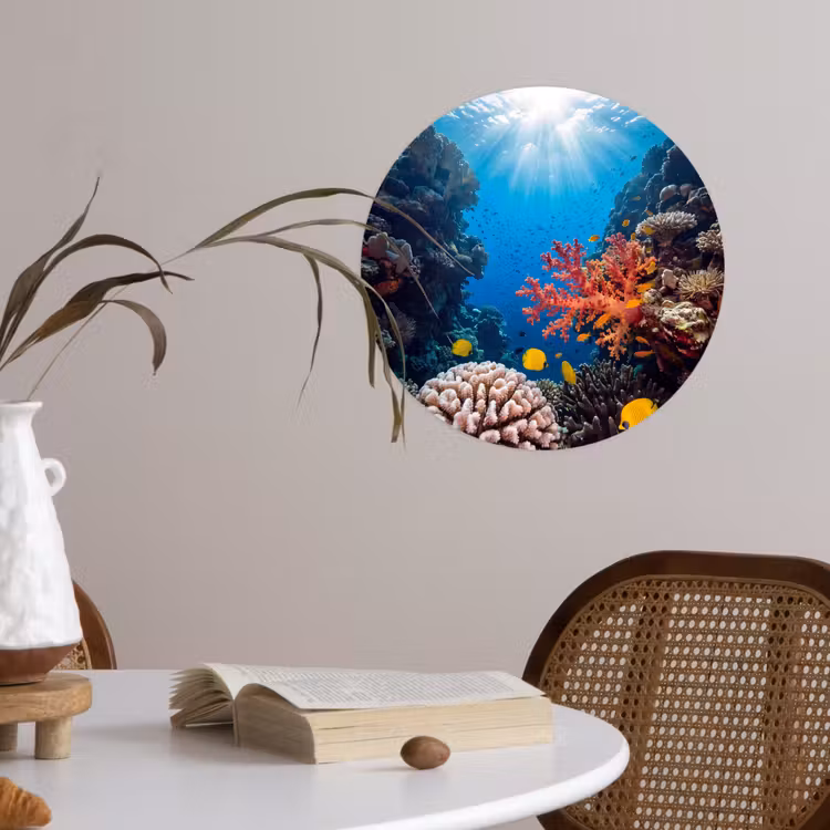 Zee - Koraalrif - Natuur - Levendig - Blauw Wandcirkel behangsticker klein -sfeer3