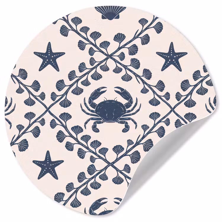 Zee - Krab - Zeester - Patroon - Blauw Wandcirkel behangsticker klein -3d