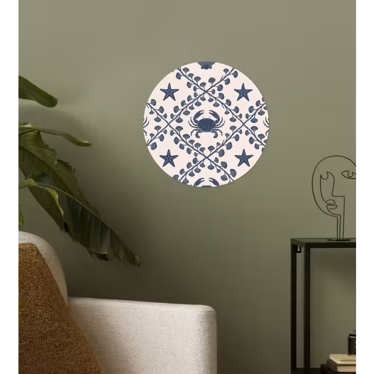 Zee - Krab - Zeester - Patroon - Blauw Wandcirkel behangsticker klein -sfeer2