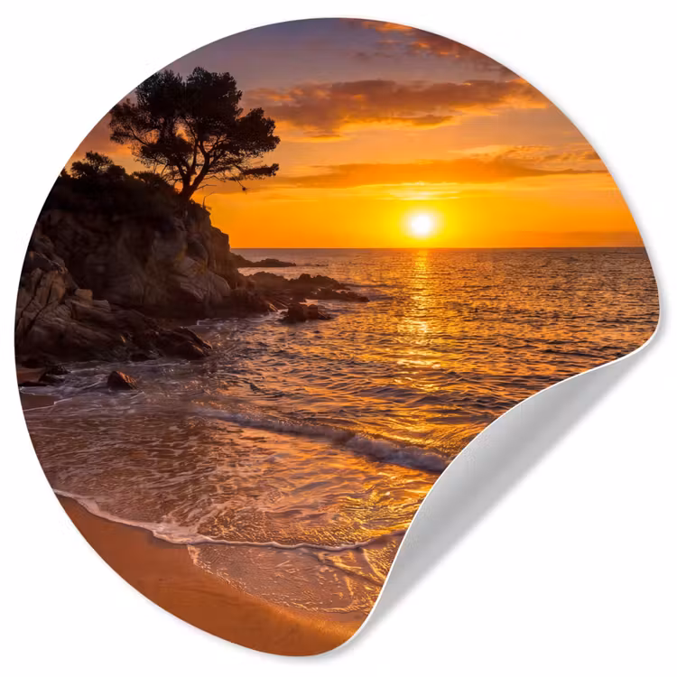 Zee - Kust - Zonsondergang - Natuur - Oranje Wandcirkel behangsticker klein -3d