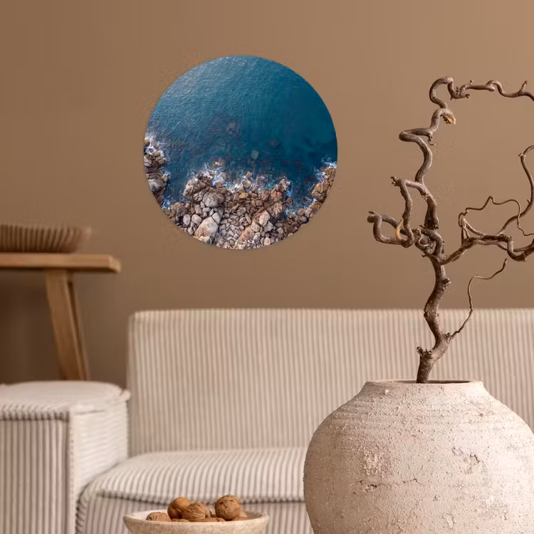 Zee - Kustlijn - Natuur - Abstract - Blauw Wandcirkel behangsticker klein -sfeer1