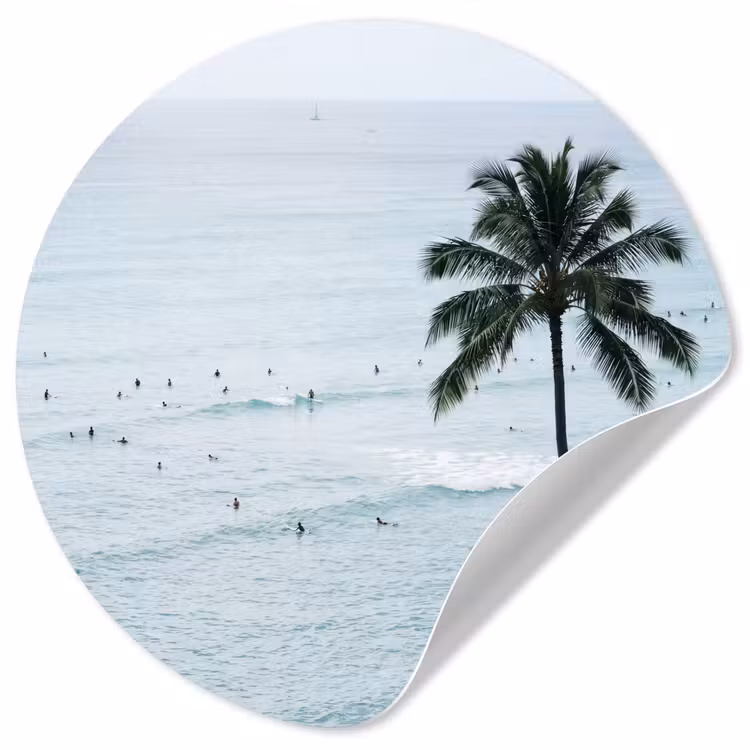 Oceaan - Palmbomen - Surfers Wandcirkel behangsticker klein -3d