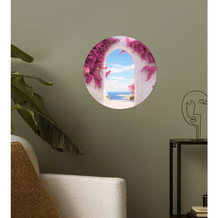 Zee - Roze - Bloemen - Poort Wandcirkel behangsticker klein -sfeer2