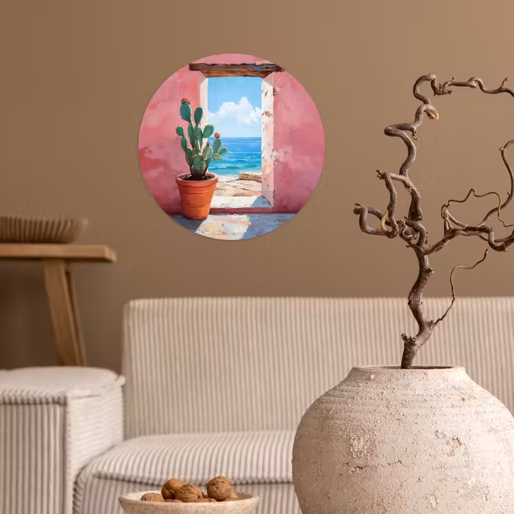Zee - Roze - Cactus Wandcirkel behangsticker klein -sfeer1