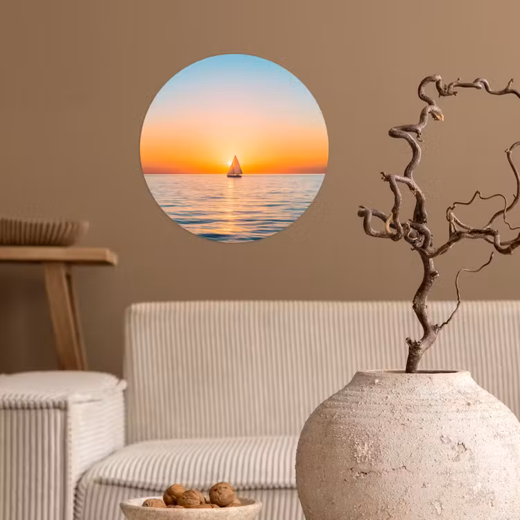 Zee - Zeilboot - Zonsondergang Wandcirkel behangsticker klein -sfeer1