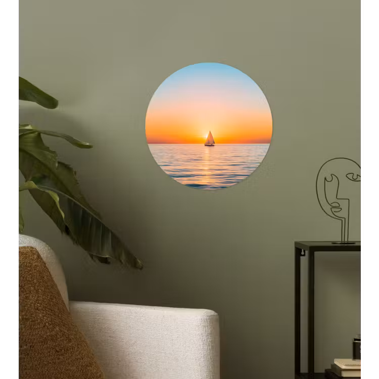 Zee - Zeilboot - Zonsondergang Wandcirkel behangsticker klein -sfeer2