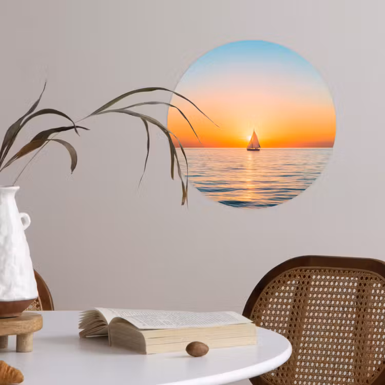 Zee - Zeilboot - Zonsondergang Wandcirkel behangsticker klein -sfeer3