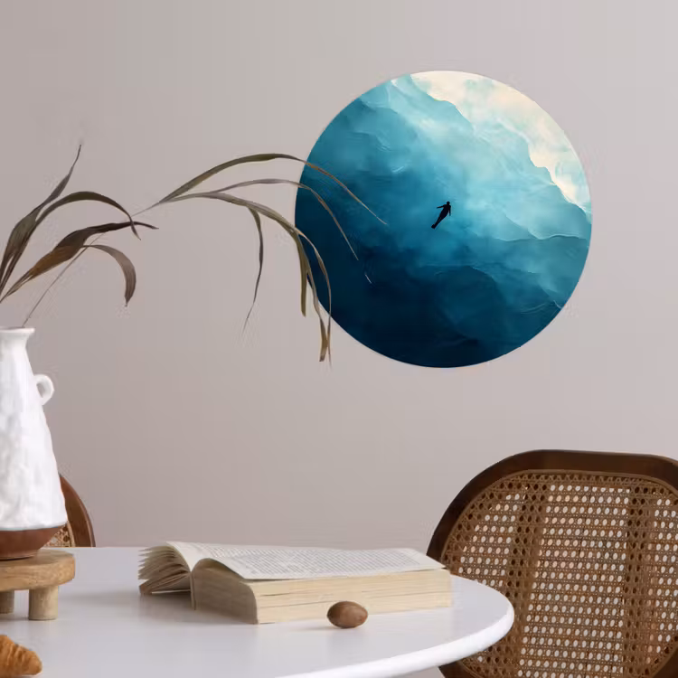 Zee - Silhouet - Abstract - Blauw Wandcirkel behangsticker klein -sfeer3